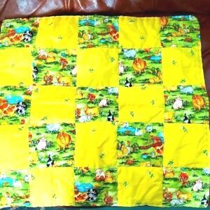 Vintage Miniature Handmade Yellow Farm Themed Quilt